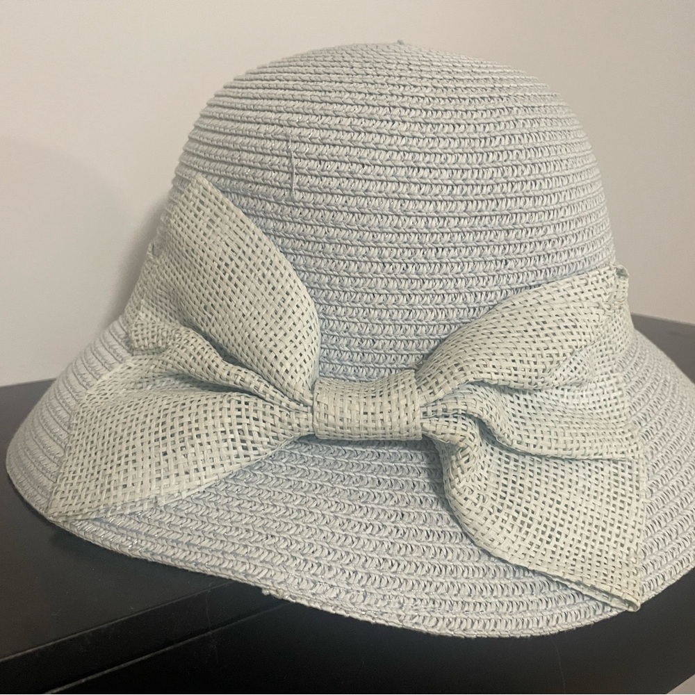 Nicole Marciano pale blue straw hat with bow